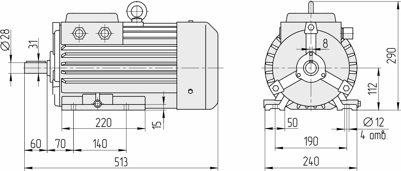 Габаритный чертеж электродвигателя